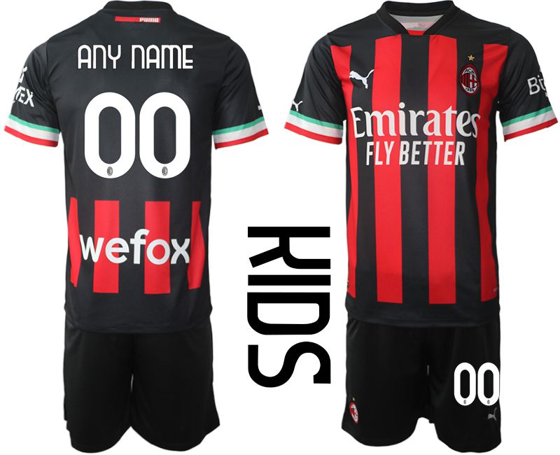 Youth 2022-2023 Club Ac Milan home black customized Soccer Jersey